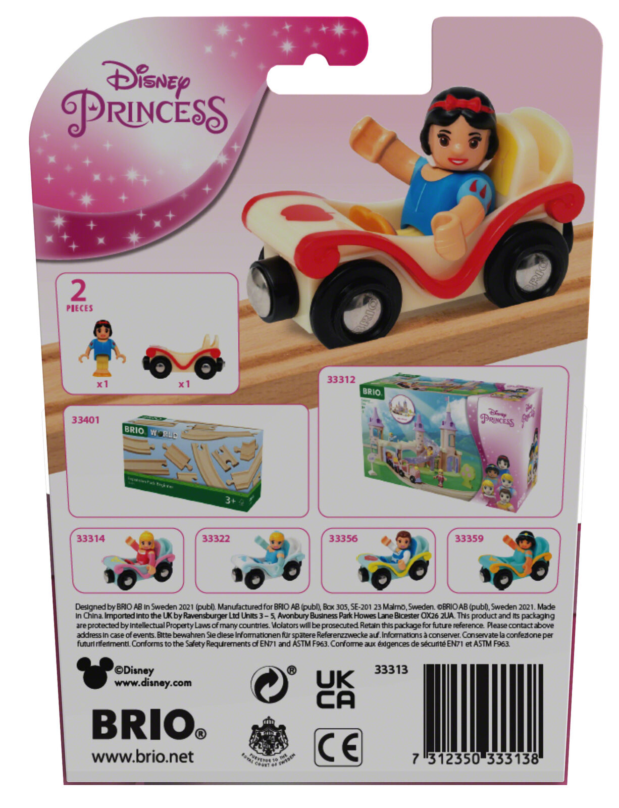 33313 BRIO Disney Princess Snow White & Carriage Set Wooden Train Track Age 3yr+