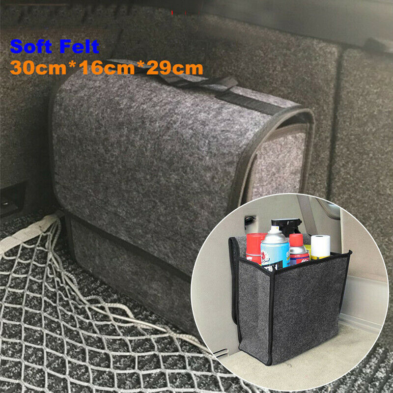 Gray Soft Woolen Felt Car Trunk Organizer Bag Fireproof Stowing Tidy Storage Box