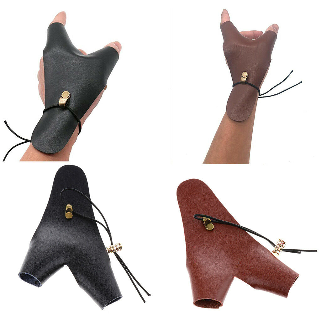 Cow Leather Archery Glove Hunting Finger Tab Guard Protector Mitts brown