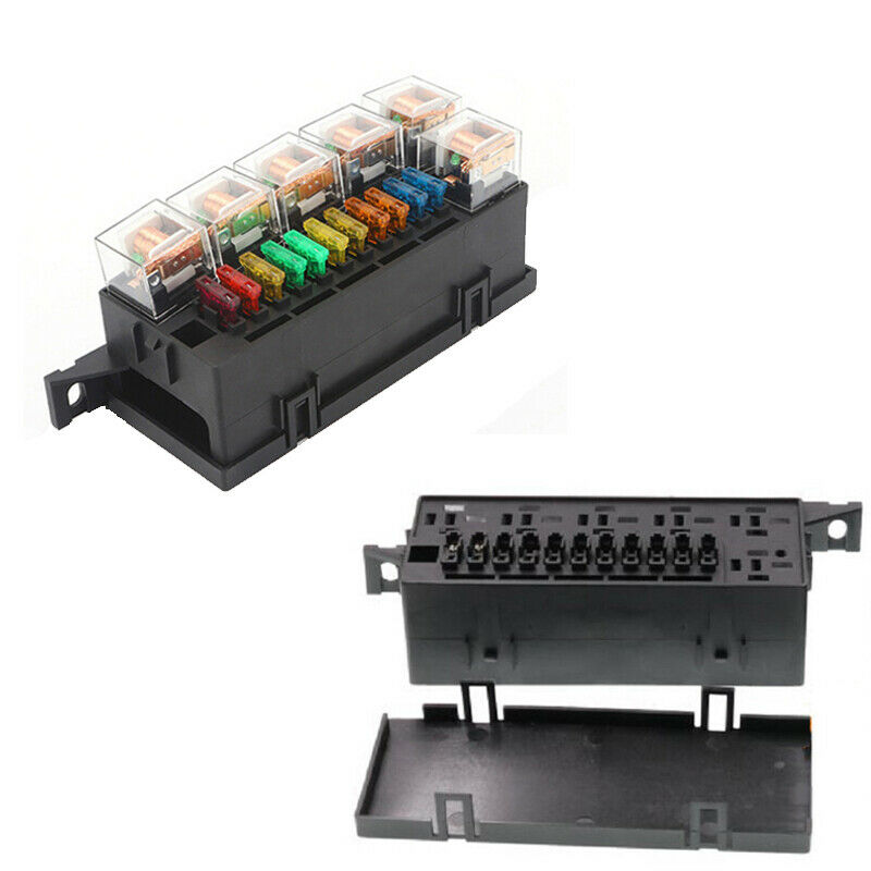 12V Car Yacht Relay & Fuse Box Holder w/ 11x Blade Fuse 6x Relay Truck Tractor