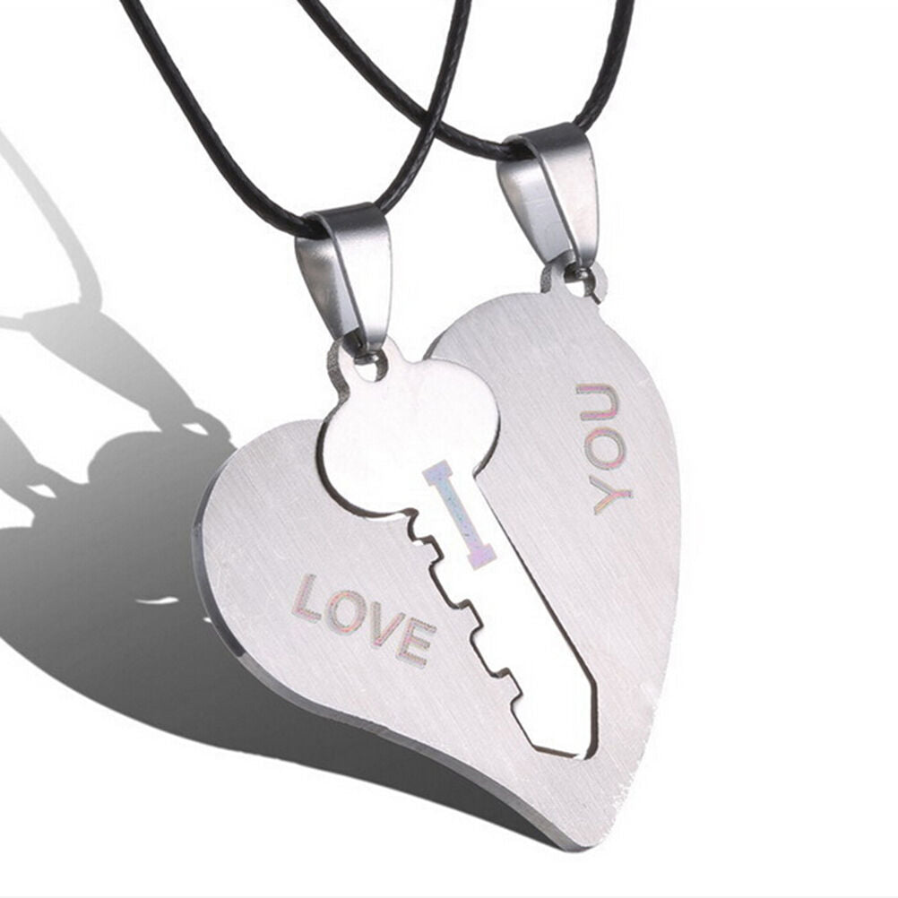 1Pair I Love You Lock Key Heart Stainless Steel Pendant for Couple Necklac.l8