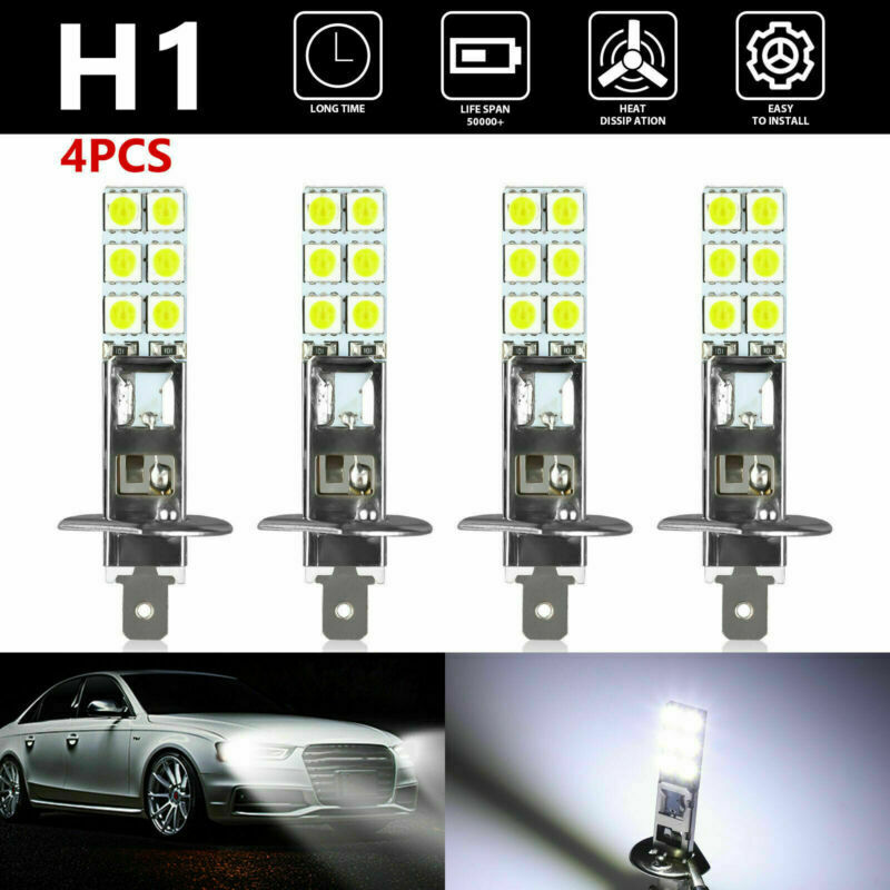 4Pcs H1 White 6000K 55W 12 SMD 5050 LED Headlight Bulbs Kit Driving Lights Set