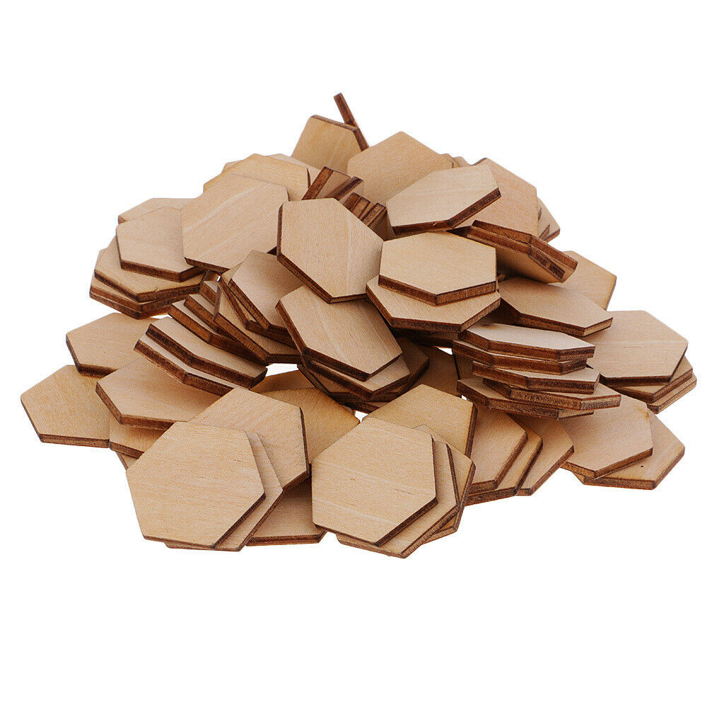 Hexagon Shaped Wooden Embellishments Shapes for Craft Decor DIY 100pcs 25mm