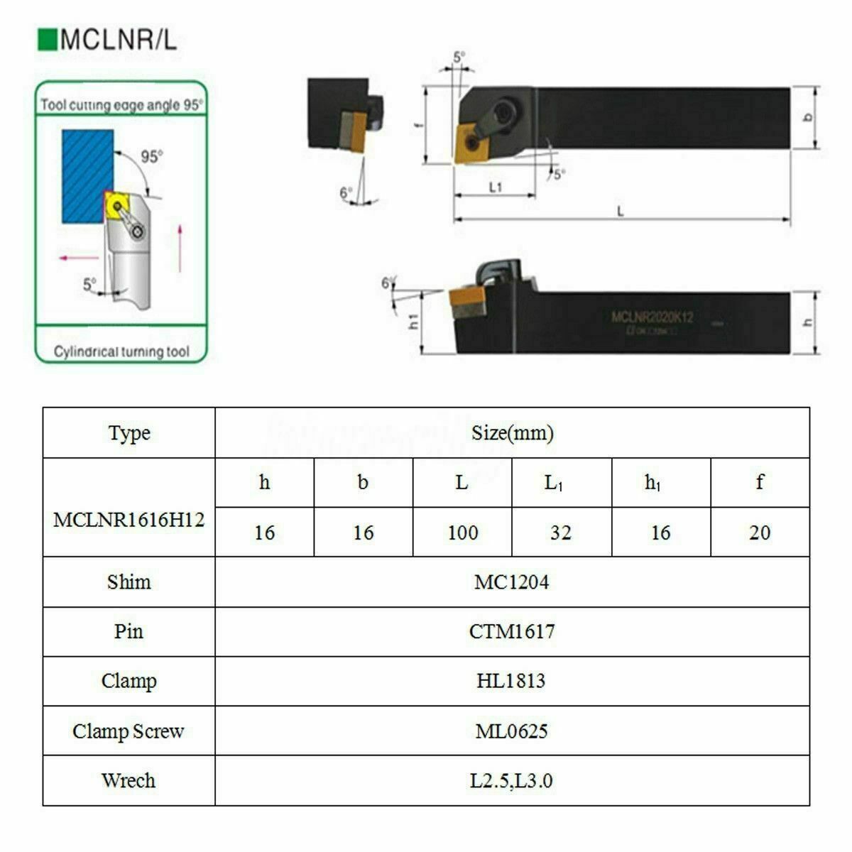 MCLNR1616H12 16×100mm Index External Lathe Turning Holder With CNMG1204 inserts