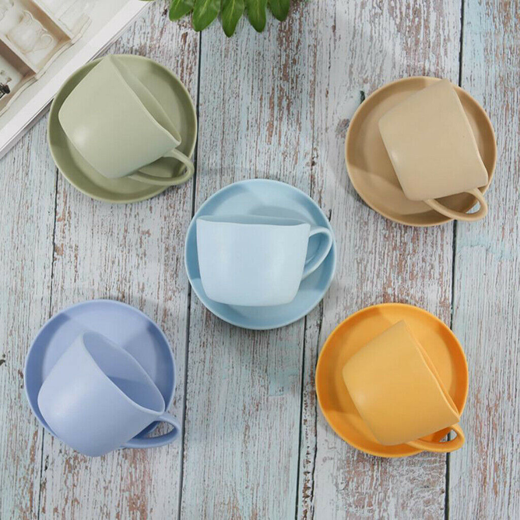 Eco Friendly Plastic Stackable Mug Cup Saucer Coffee Tea Milk Blue Saucer