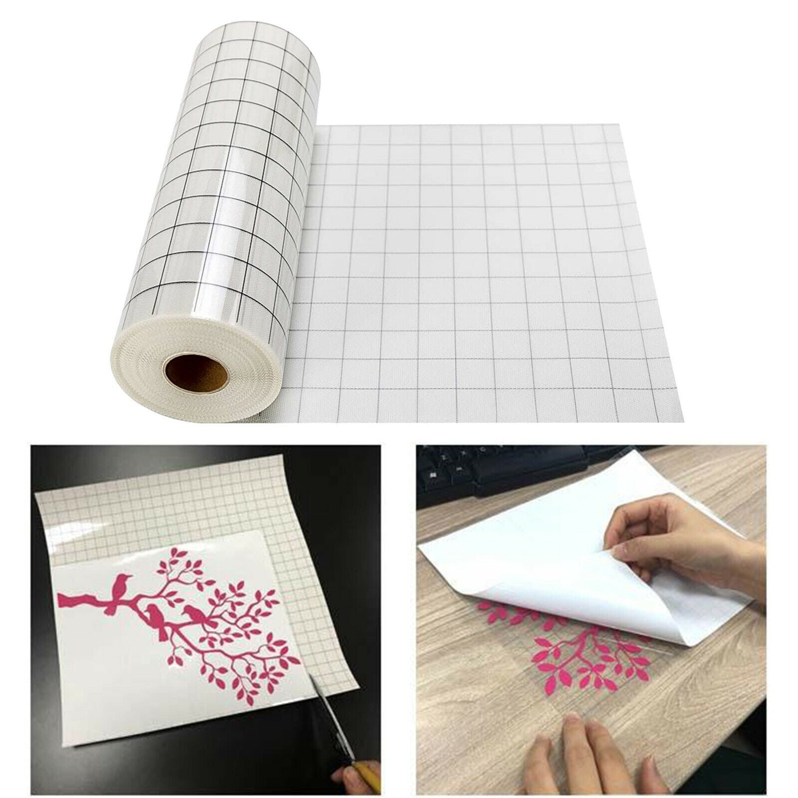 2Roll Clear Vinyl Transfer Paper Tape Black Alignment Grid 12 x 60'' for Cricut