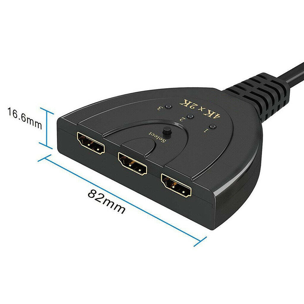 HDMI 3 Port Switcher 4Kx2K Splitter 3 in 1 Ports Full HDMI Remote Switch