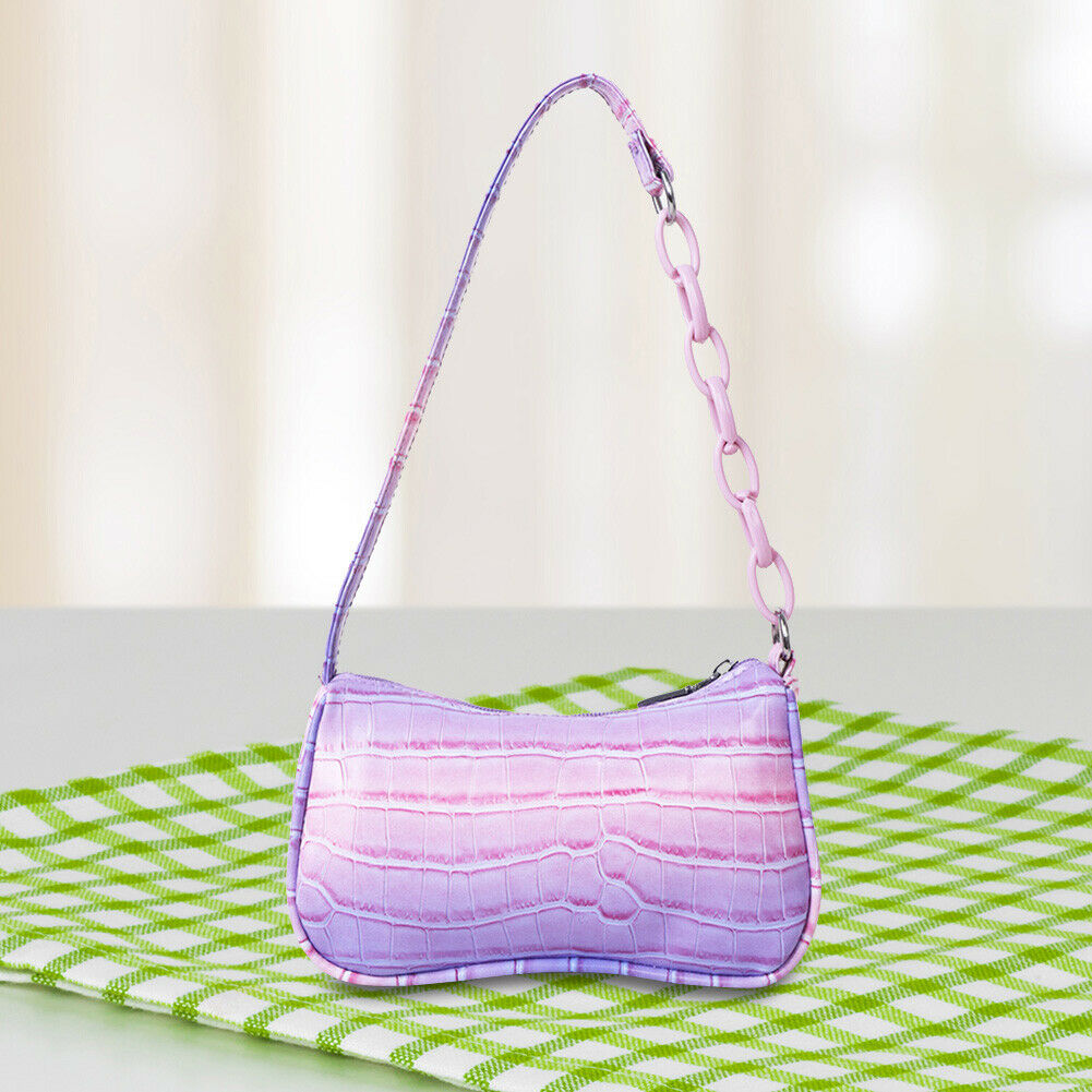 Fashion Women Gradient Color PU Alligator Pattern Small Chain Underarm Bag @