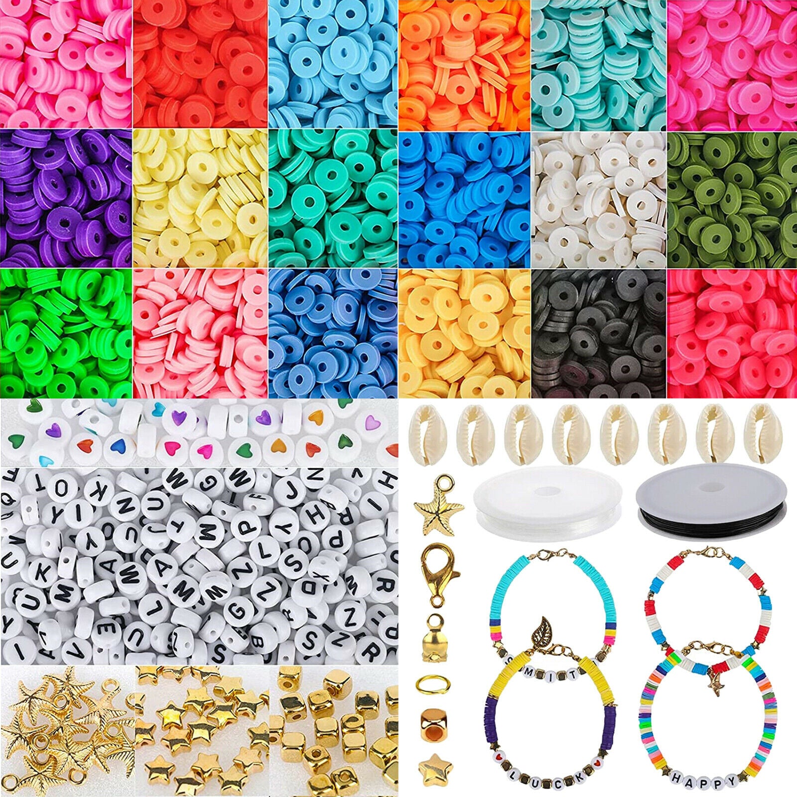 4995 Pcs Clay Heishi Beads Round Beads Kit Handmade Loose Spacer Beads