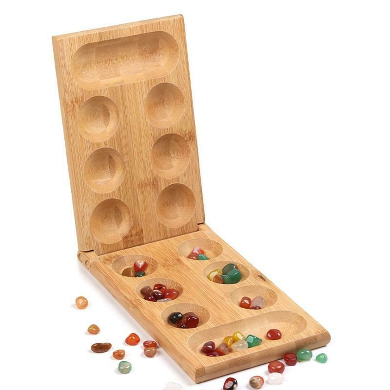 Mancala Board Game with Colorful Stones Pebbles Folding Wooden Board Chess Set