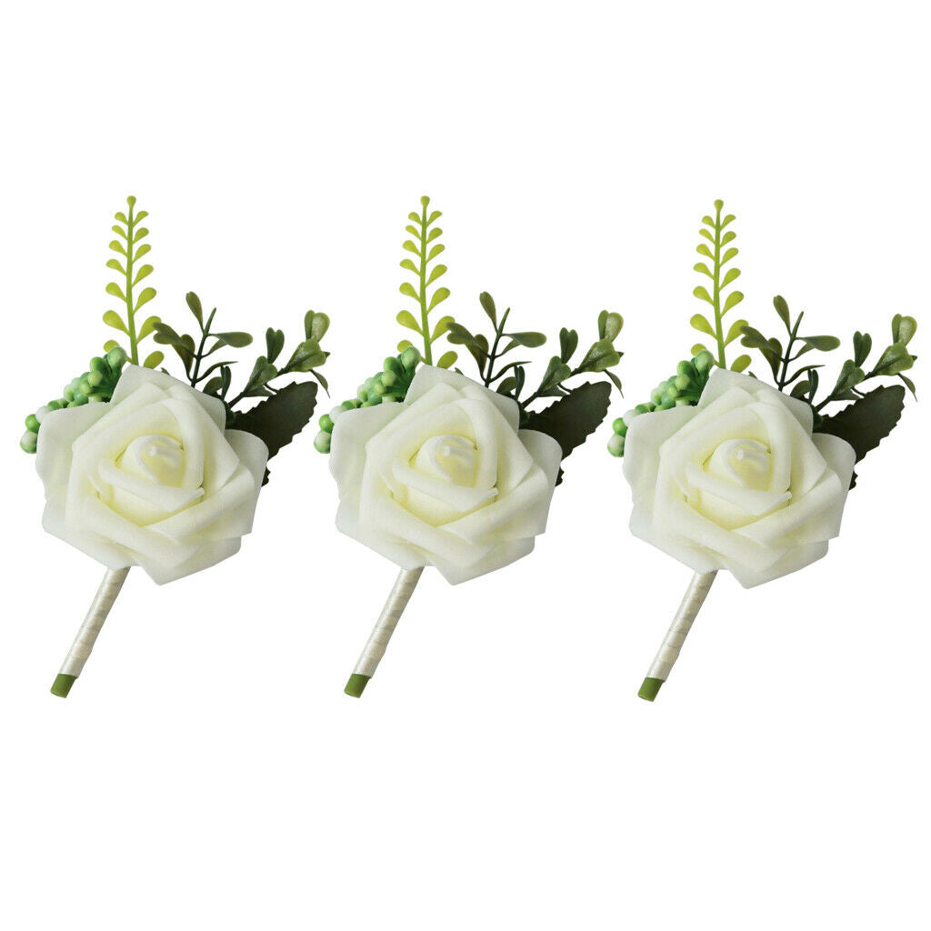 3pcs Wedding Corsage, Rose Flowers Brooch Pin for Celebration Party Proms