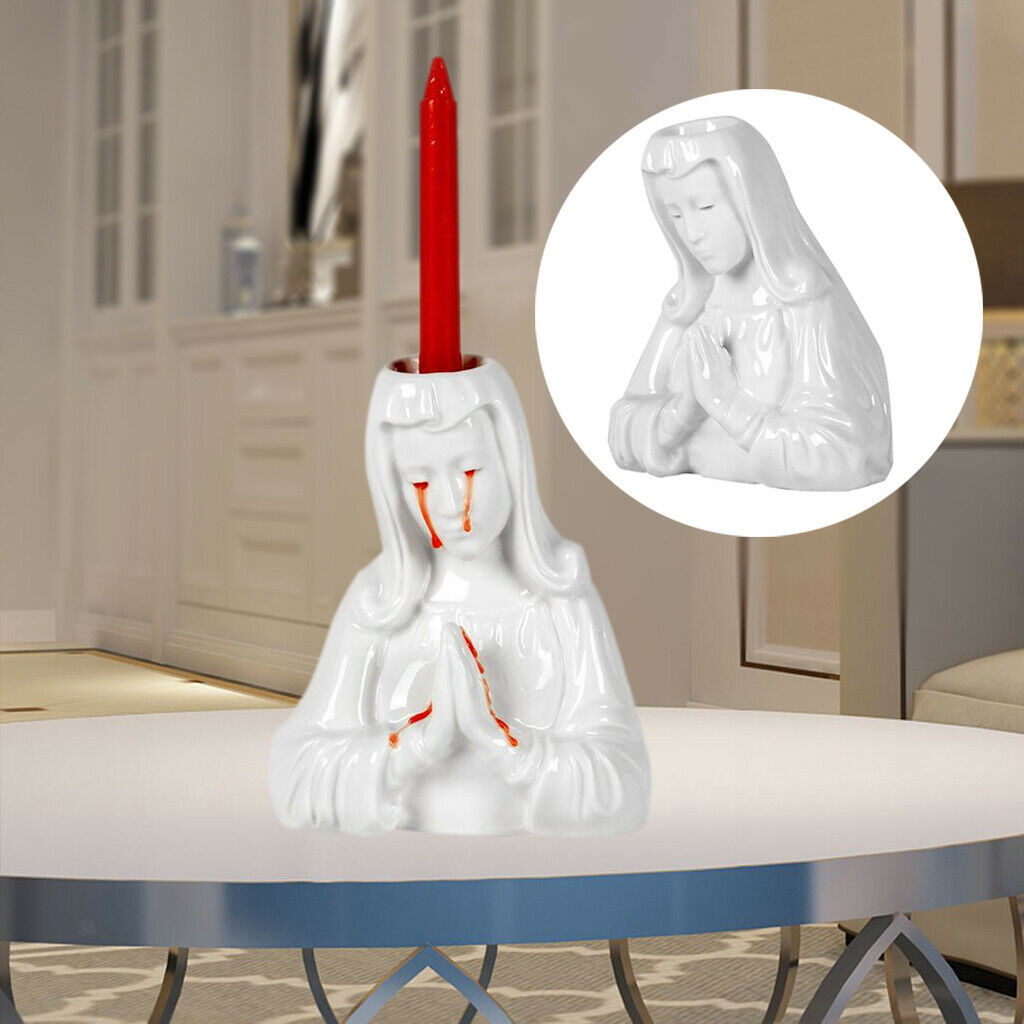 Crying Virgin Mary Taper Candle Holder Candlesticks Home Halloween Ornament