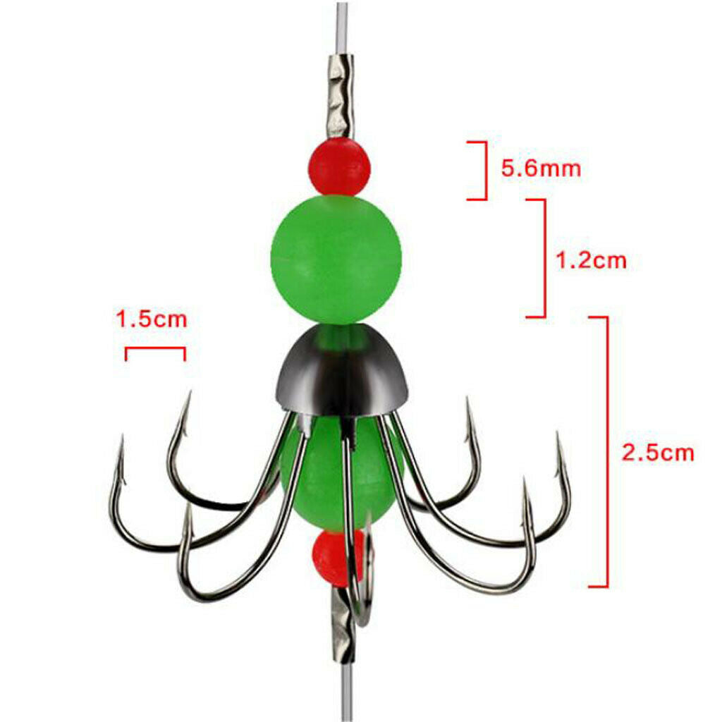 1 Set Glow Jig Octopus Hook Green Bead Lead Jig Hooks Night Luminous Squid
