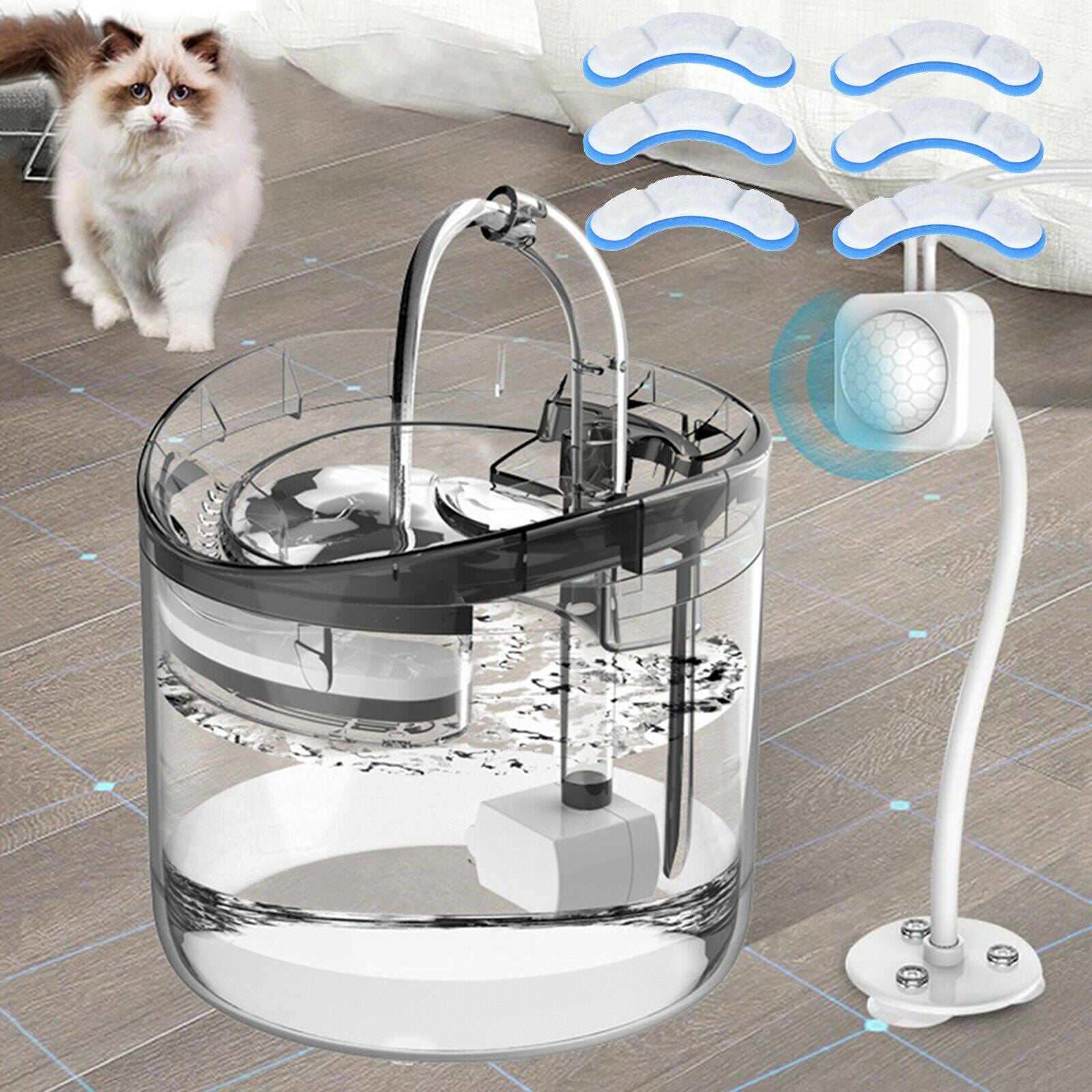 Drinking Fountain Transparent Dispenser Cat Water Fountain Only 6pcs Filters
