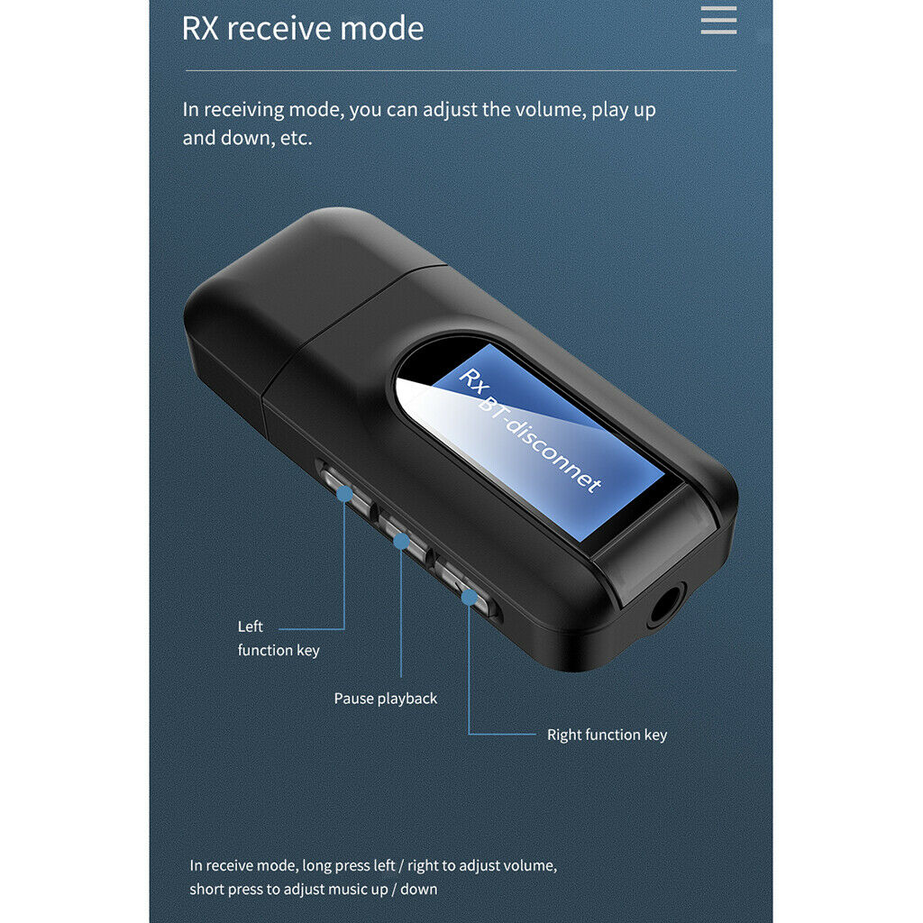 USB Bluetooth 5.0 Audio Transmitter Receiver with LCD Display Adapter,3.5MM