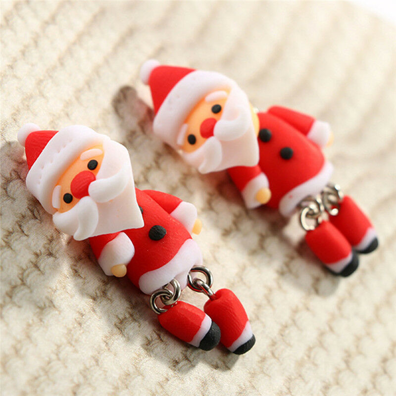 Christmas Santa Claus Earrings Handmade Polymer Clay Ear Stud Earrings Jew.l8