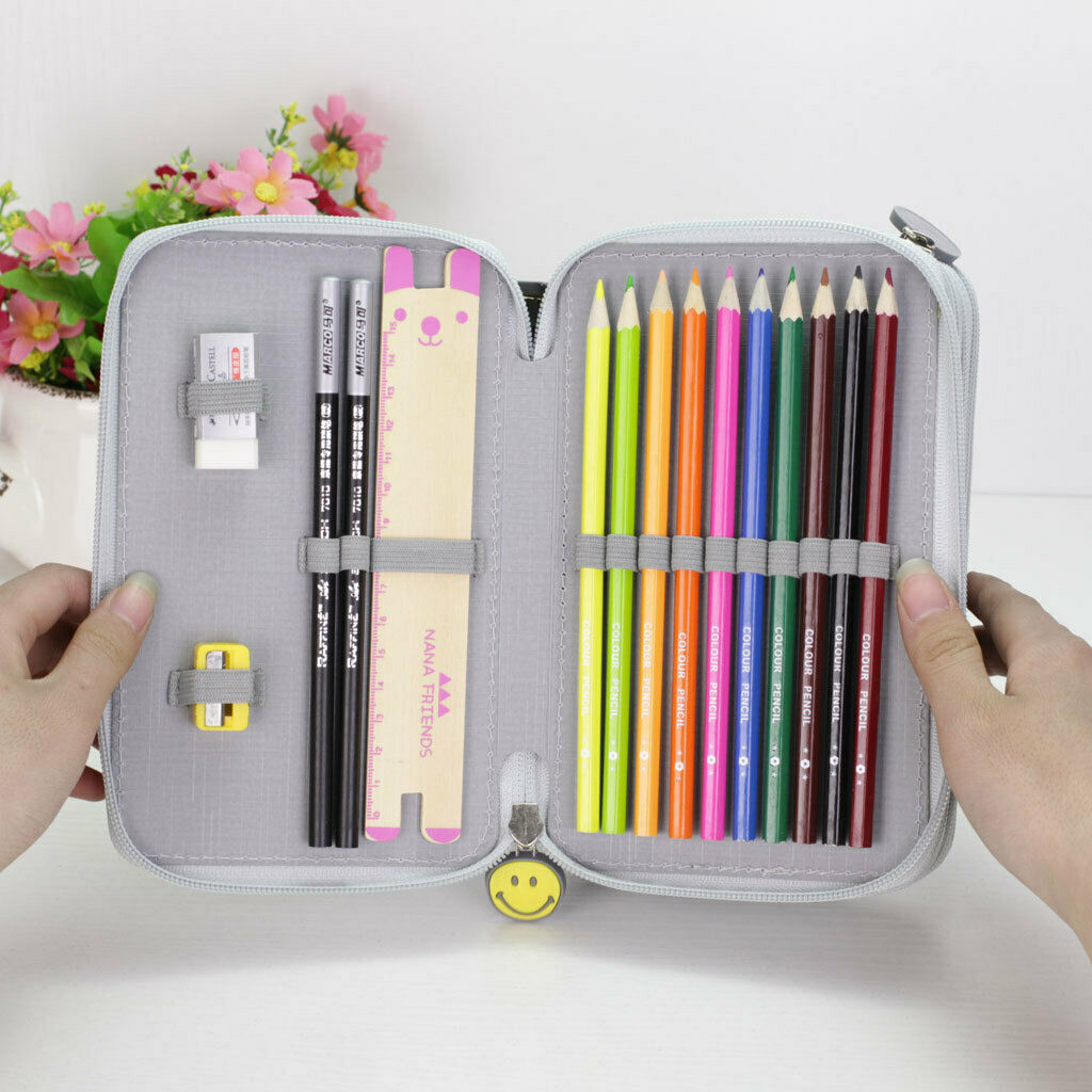2pcs 3 Layers Pencil Case Pen Pouch Brush Pouch Pen Bag Pen Cosmetic Bag Blue &