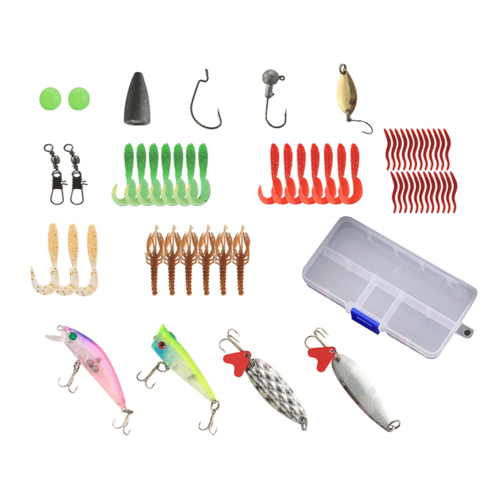 59 PCS Fishing Lures Mixed Including Hooks, Crankbaits, Spinnerbaits, Plastic