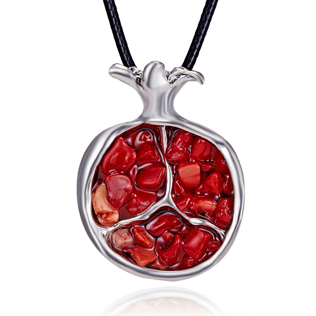 Fruit Red Pomegranate Stone Necklace Pendant Long Sweater Chain Fashion Jewelry