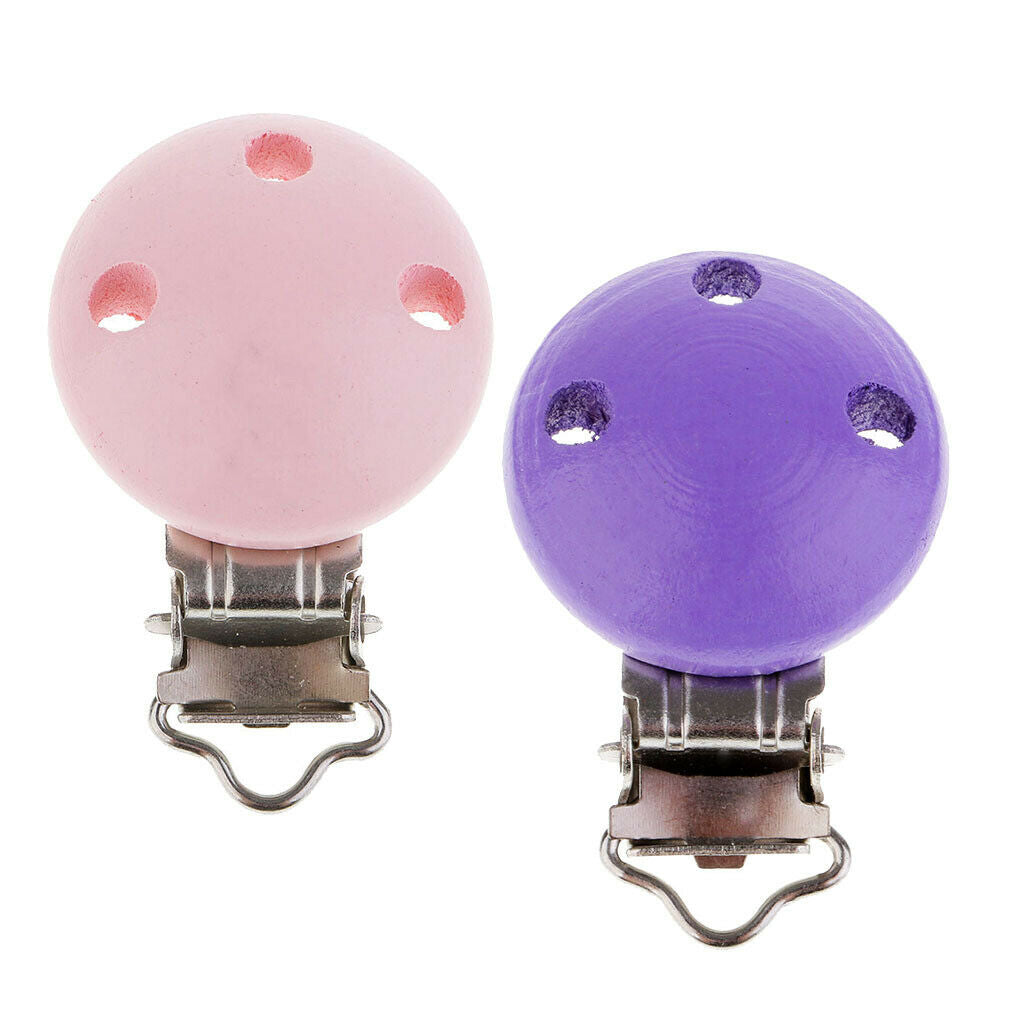 2Pcs Baby Pacifier Clips Wooden Metal Holders Infant Soother Clasp