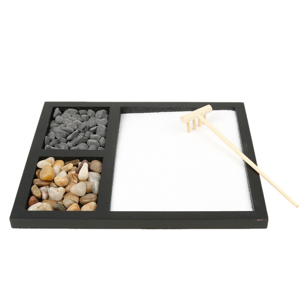 Zen Garden Sand Tray Stone Wooden Rake Sands Home Room Fengshui Ornament #2