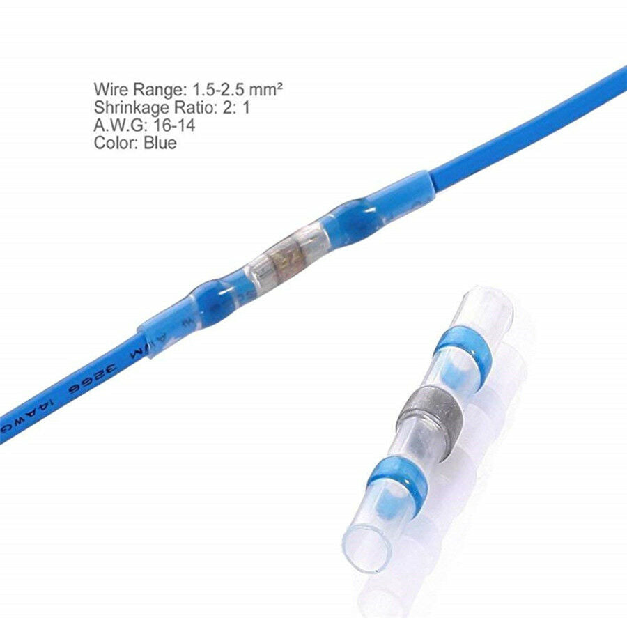 100X 16-14AWG Solder Sleeve Heat Shrink Tube Wire Terminal Connectors BLUE