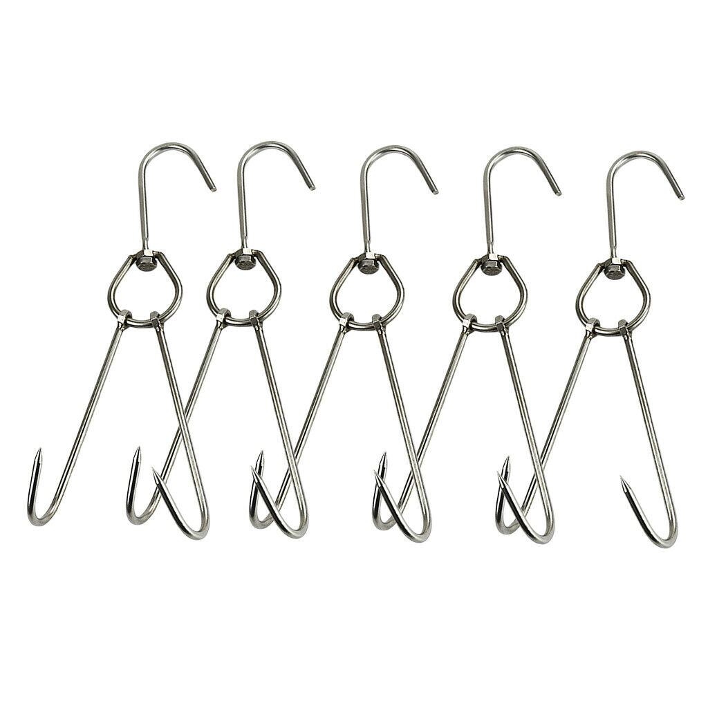 Set of 5 Stainless Steel Heavy Duty Hooks Chicken Processing BBQ Hook Tool