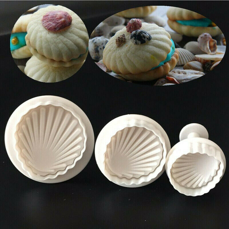 3pcs Plastic Cookie CUTTER Sea Shell Shape Baking Tool Fondant Cake Mold .l8
