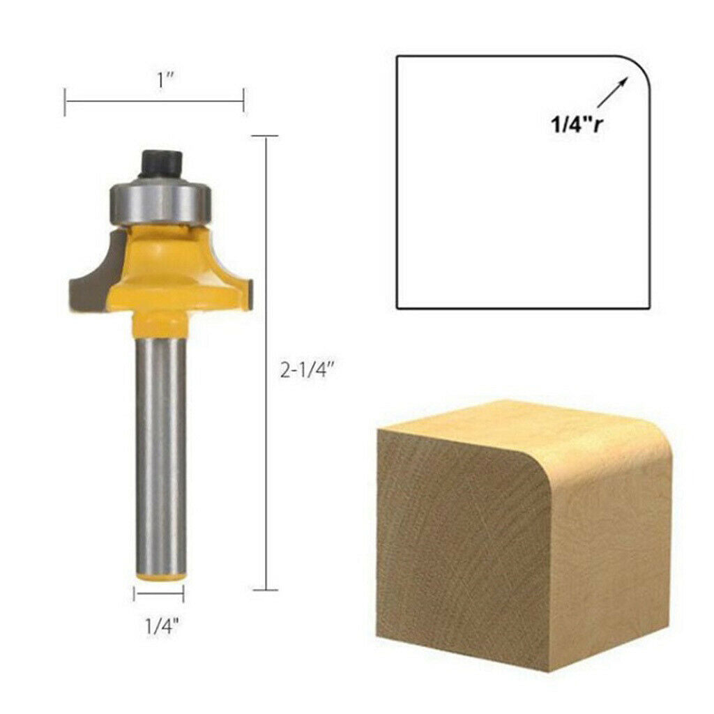 4 Bits 1/2 3/8 1/4 1/8 Round Over Edge Forming Router Bit Set 6mm 1/4" Shank