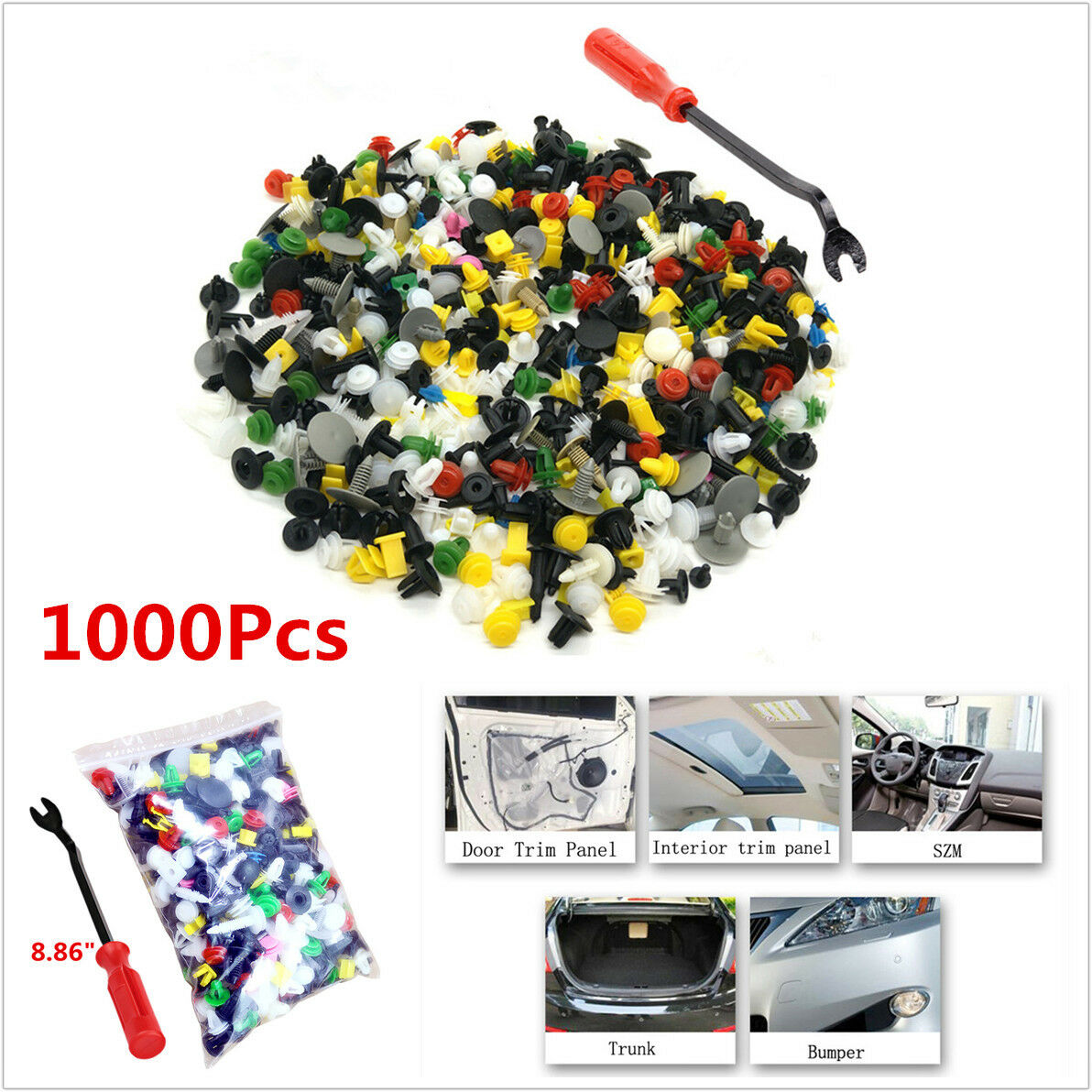1000Pcs Cat Door Trim Panel Clip Fasteners Bumper Rivet Retainer+1x Remover Tool