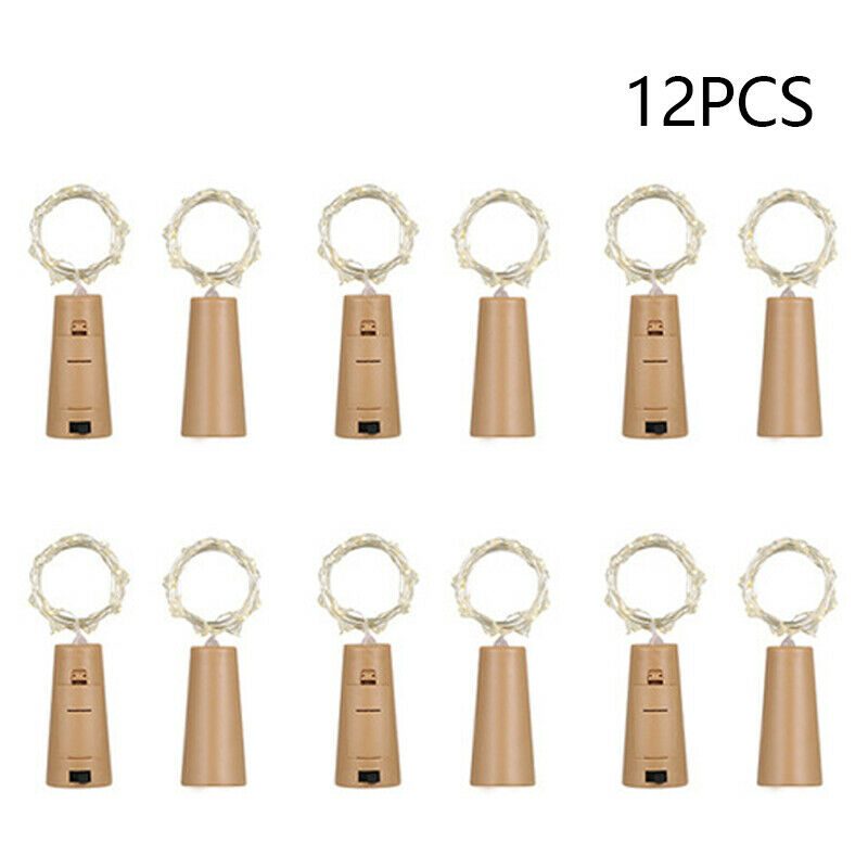 12 PCS LED Wine Bottle Cork Copper Wire Fairy String Lights Party Wedding Decor