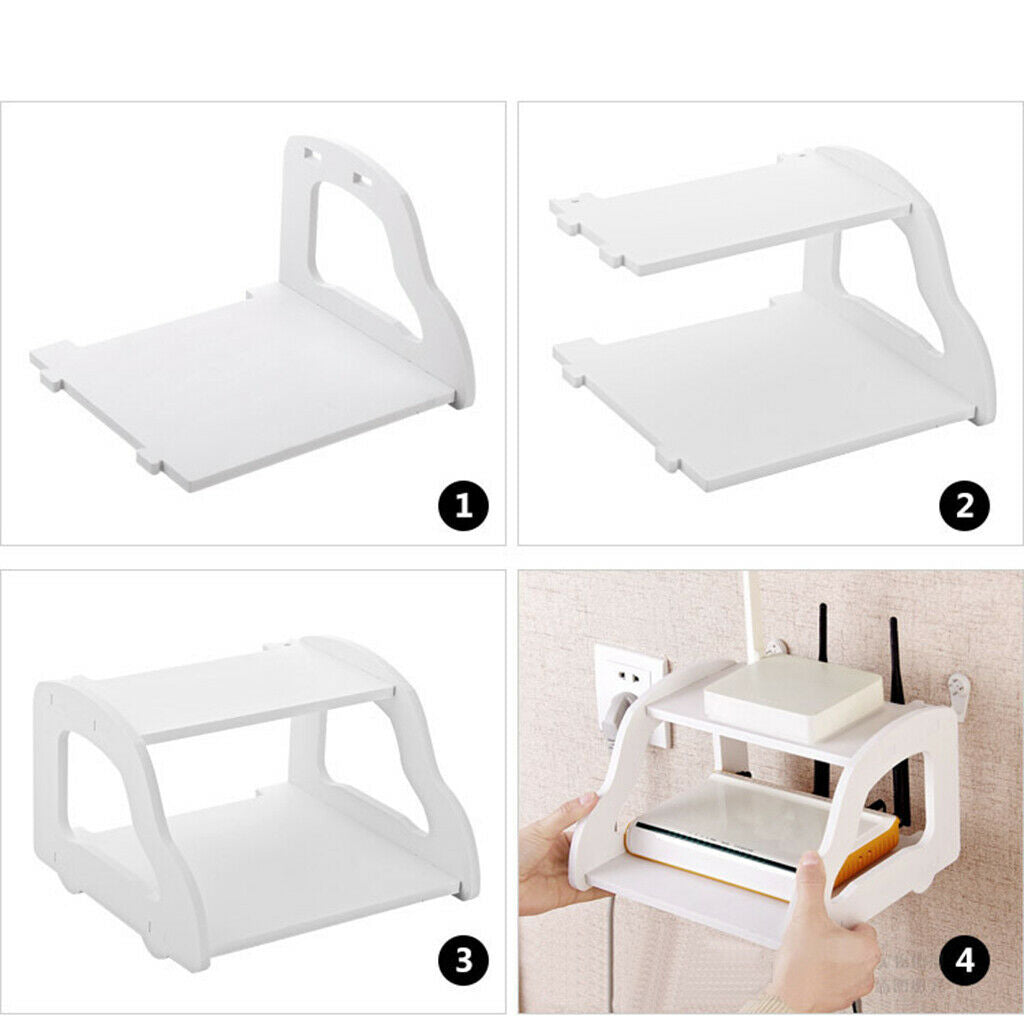 Wall Hanging Set Top Box Carrier 2-tier Router Shelf Rack for Study Room
