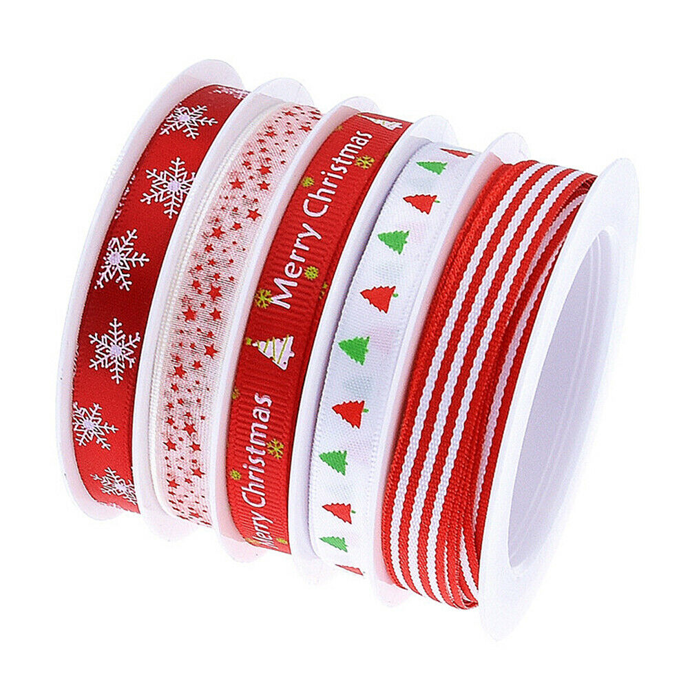 5 Rolls Christmas Ribbons Holiday Satin Ribbons Gift Wrapping For Festival Decor