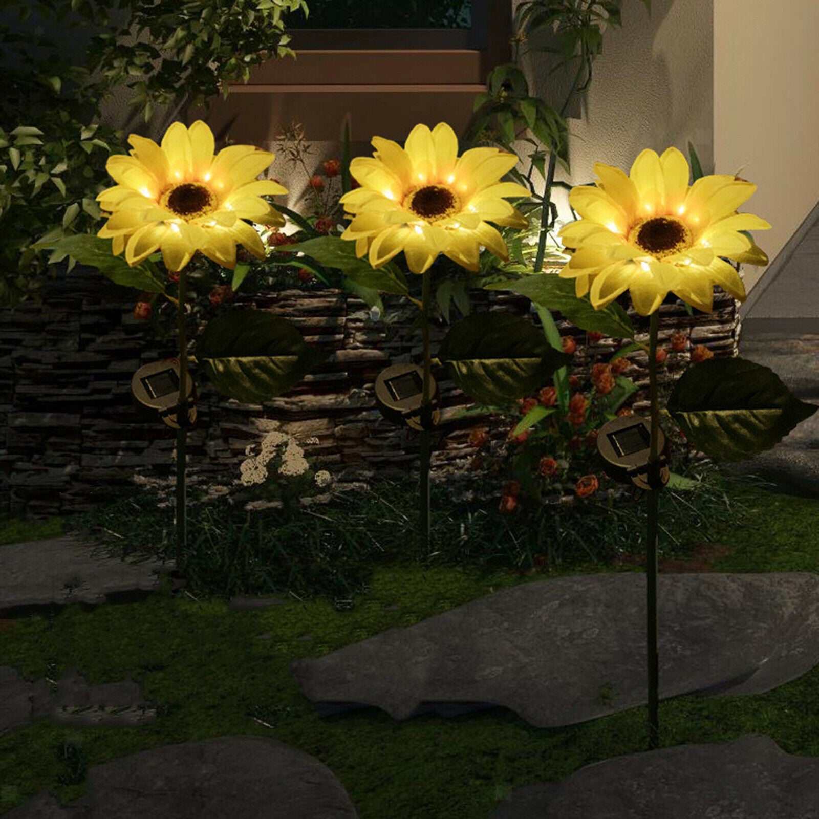 2 Pack Yard Garden Solar Power Sunflowers Lights Stakes Lawn Patio Decor