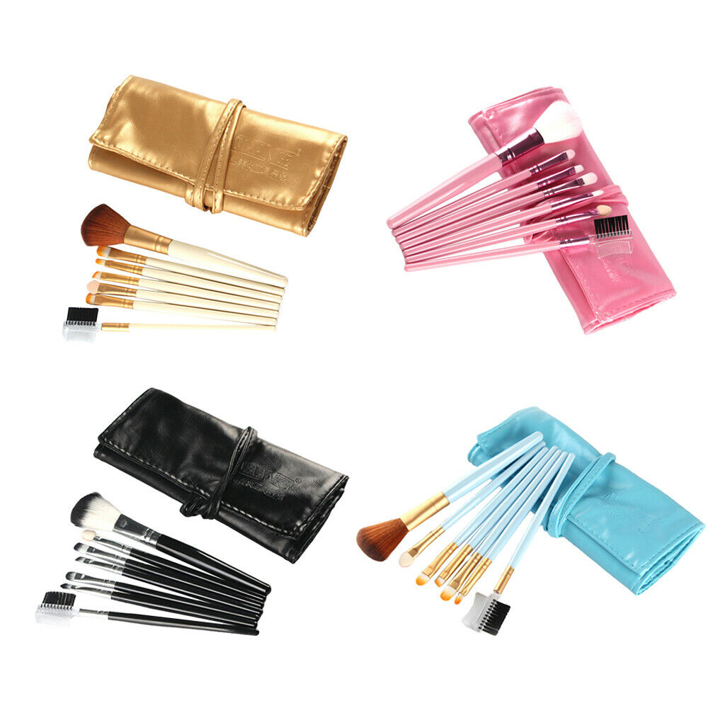 7Pcs Professional Eye MakeupBrush Set W/Pouch For Eye Shader Eyeliner Pink