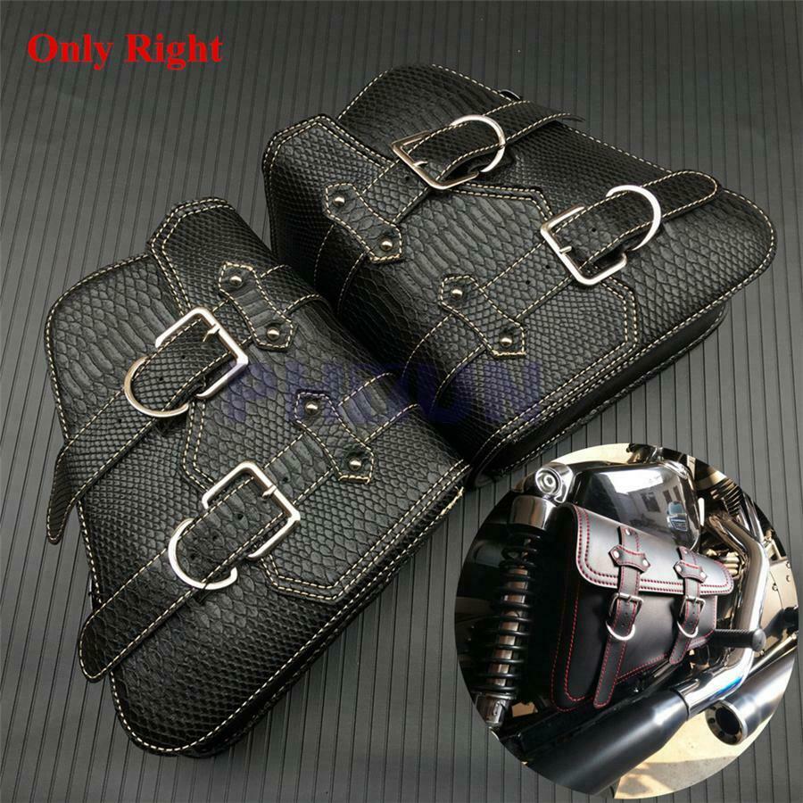Universal Motorcycle Saddle Bag PU Crocodile Leather Style Luggage Right Black