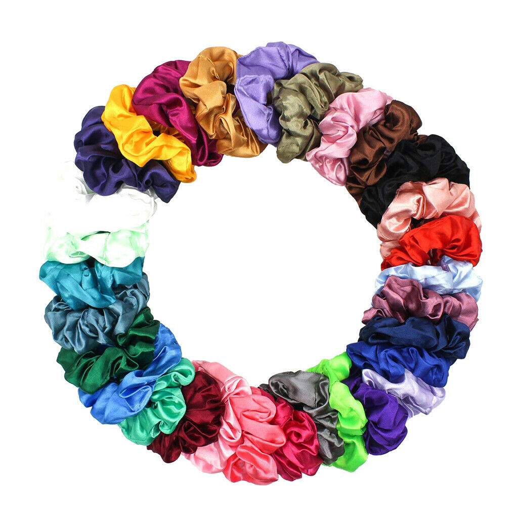 Set of 30 Satin Hair Scrunchies Bobbles Hair Bands Elastic Hair Scrunchy