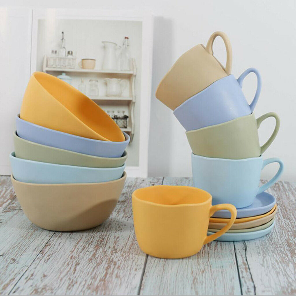 Eco Friendly Plastic Stackable Mug Cup Saucer Coffee Tea Milk Blue Saucer