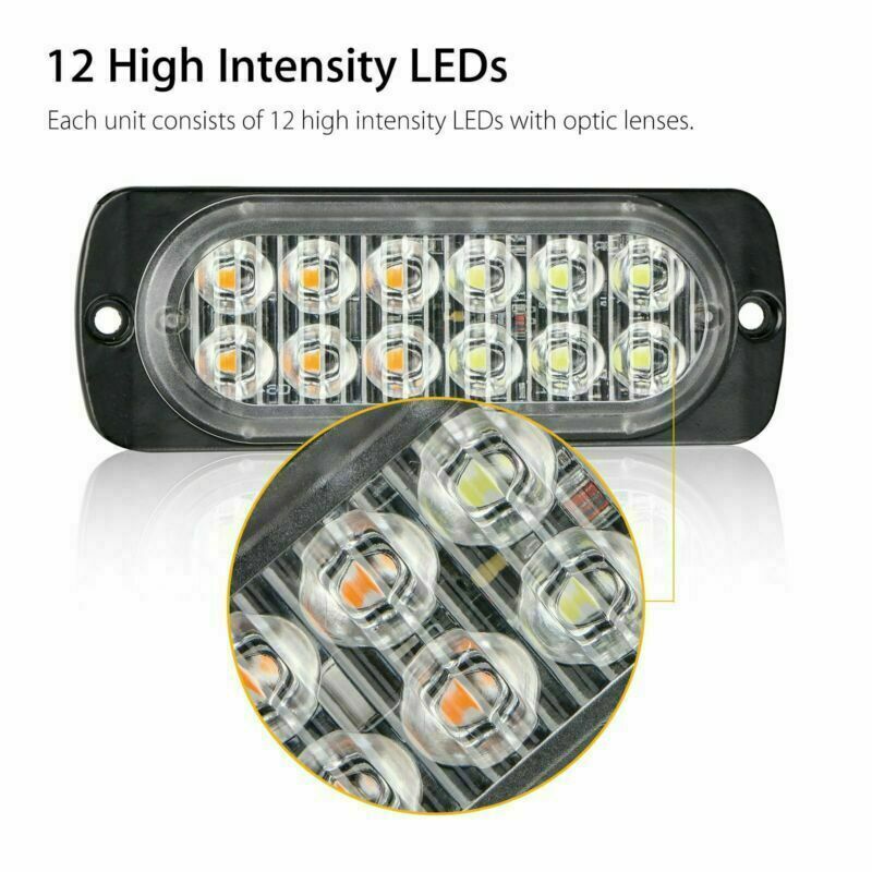 6x White 12 LED Truck Emergency Beacon Warning Hazard Flash Strobe Light 12-24V