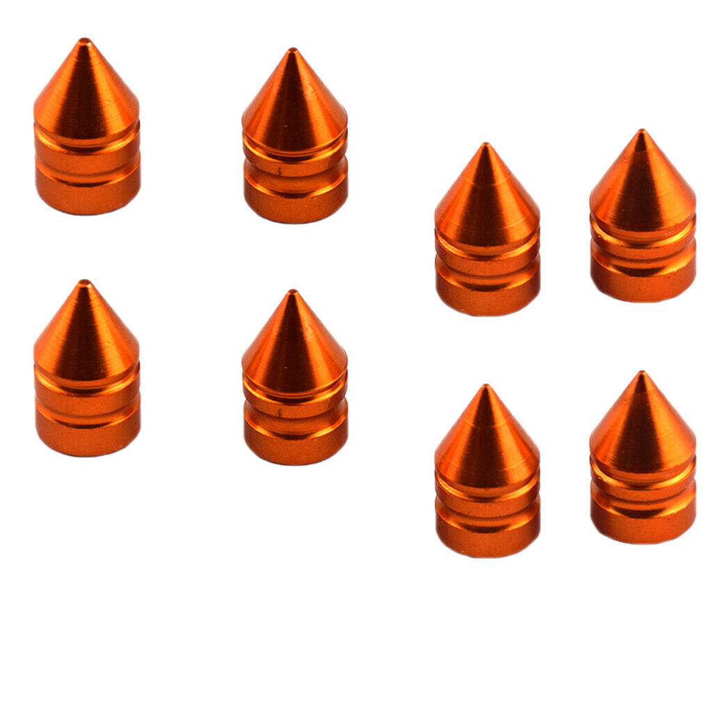 8 Pieces Aluminum Tire/Rim Valve/Wheel Spike Cover Stems Cap Orange
