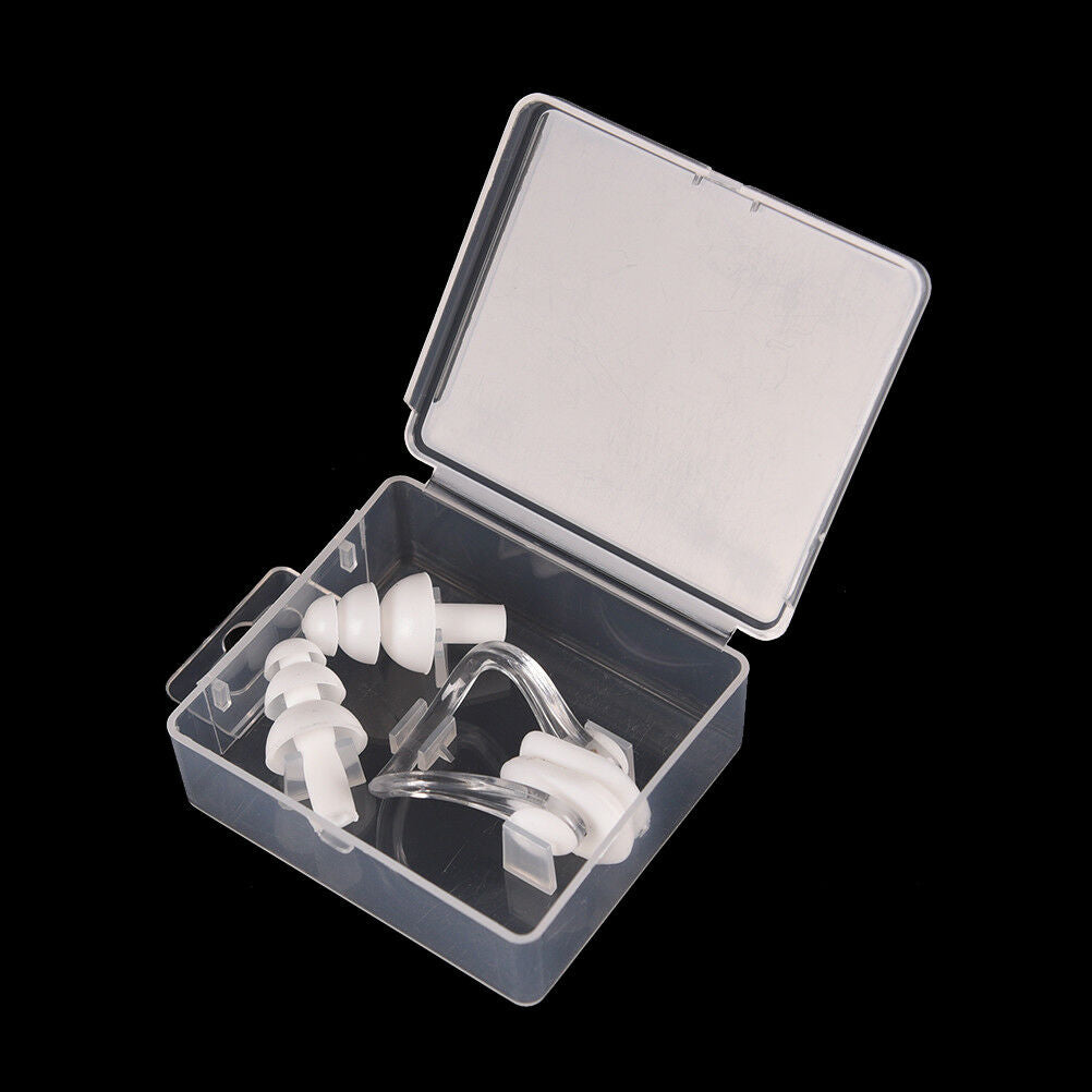 White Waterproof Soft Silicone Swimming Set Nose Clip + Ear Plug Kits Box.l8
