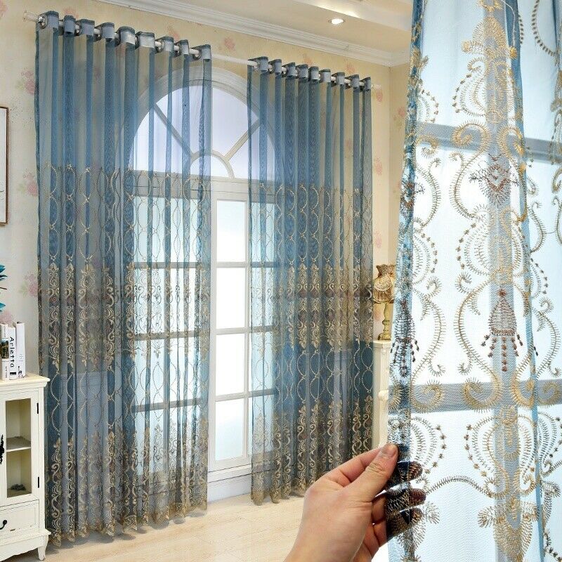 Semi-finished Drapes Curtains Fabric Cloth Voile Tulle Window Screen 1*2.7m Blue