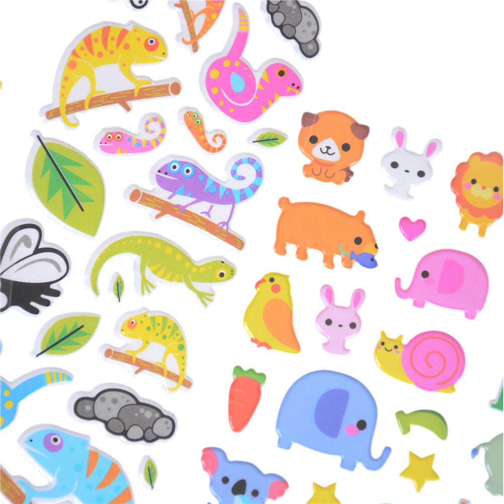 6 Sheets Cartoon Animal Scrapbooking Bubble Puffy Stickers Reward Kids To.l8