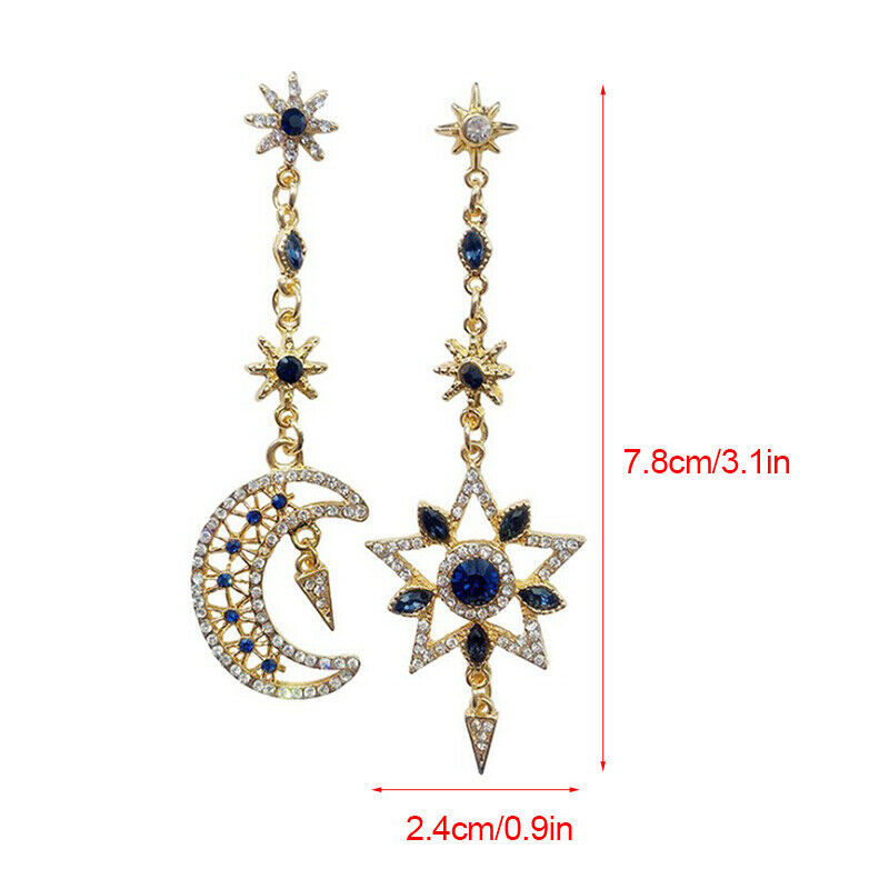 Women Retro Blue CrystalStar Moon Drop Dangle Earrings Charm Ear Stud Jew.l8