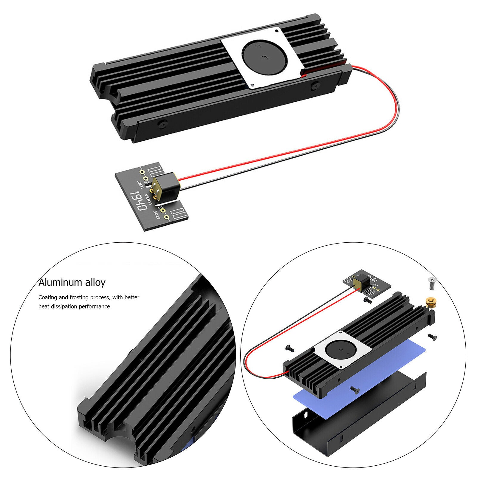 M.2 SSD Solid State Hard Disk Fan Heatsink with Therma Pad Support 4 Sizes