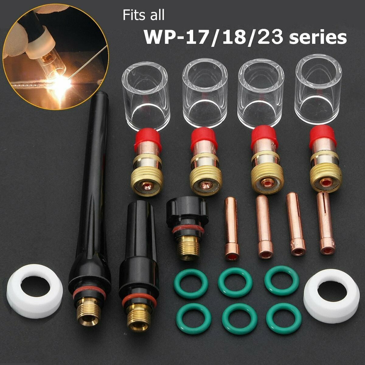 23 PCS Heat-Resistant Glass Set Tig Welding Gun Chuck Gas Lens Sp Wp-17/18/26