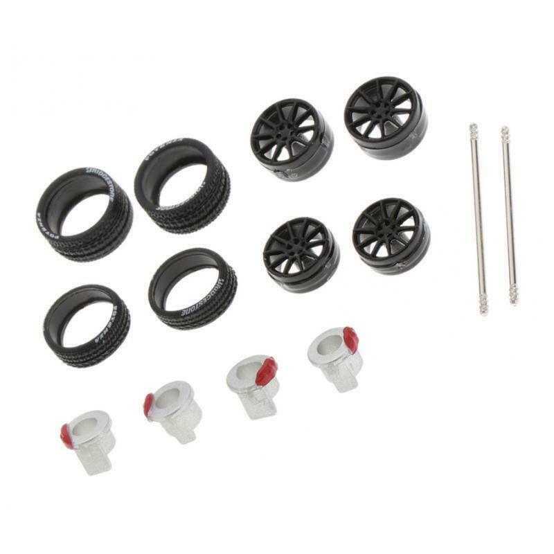 4pc 64th Wheels Rims Hub w/ Brake for Tomica Car Kids Toys Collection Black