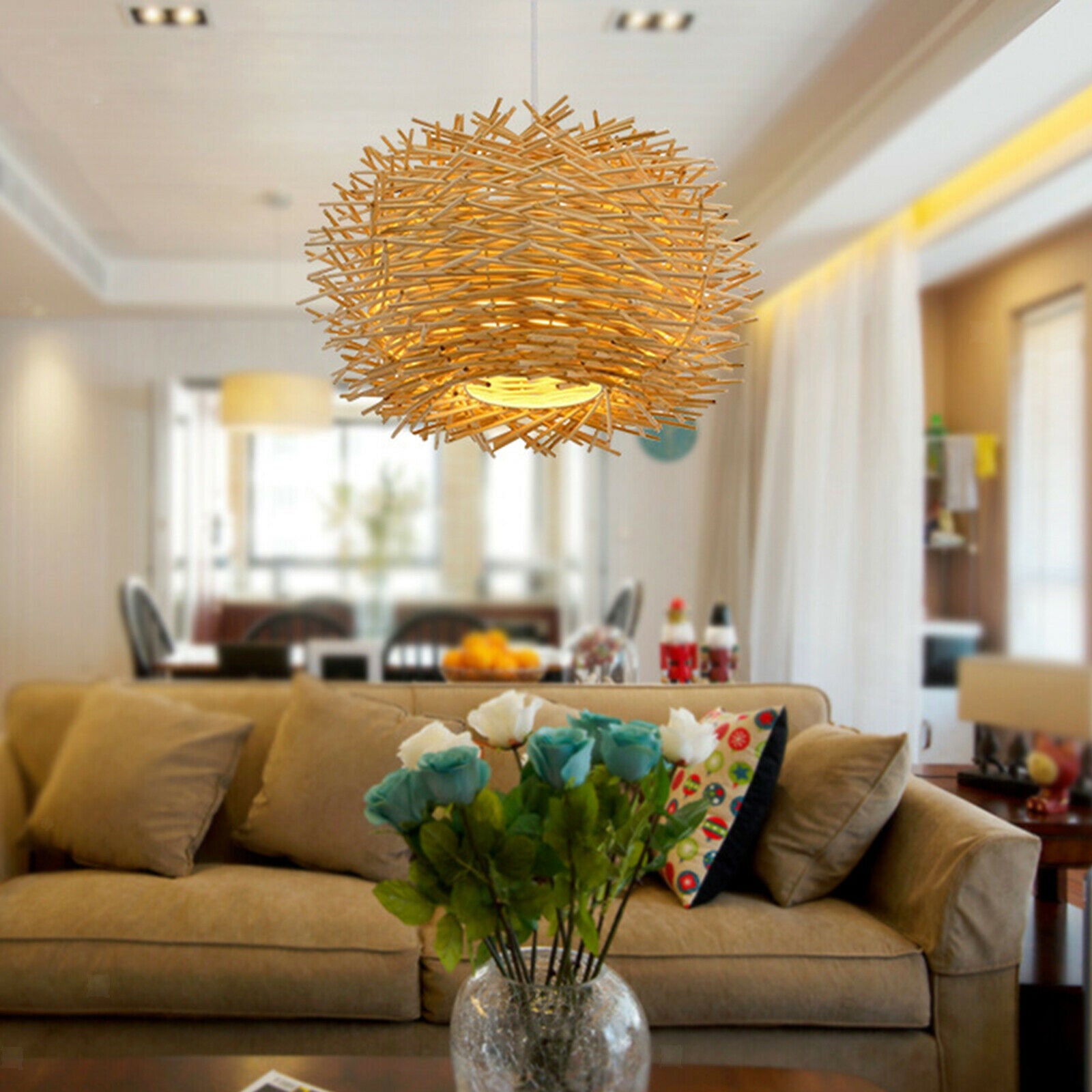 Rattan Pendant Light Shade Fixture Hanging Lamp Chandelier Lampshade Natural