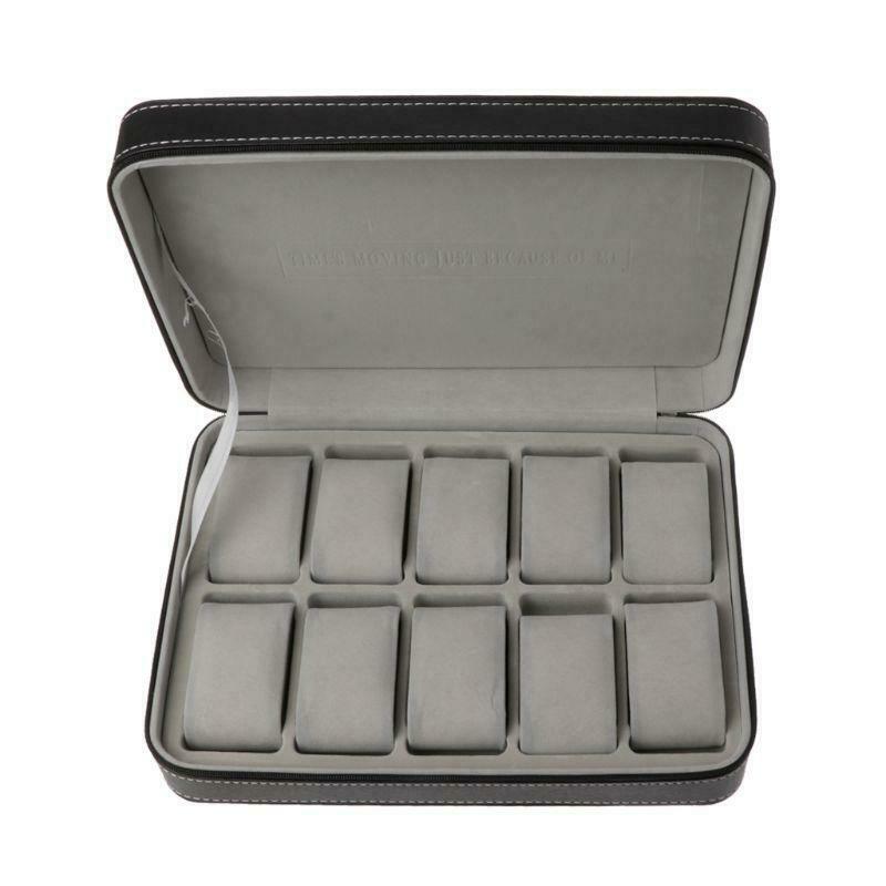 10 Slots Watch Zipper Travel Box Leather Display Case Organizer Jewelry Storage