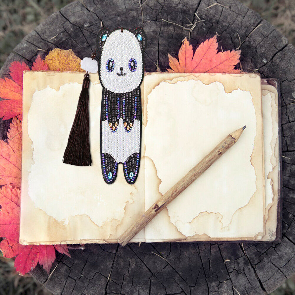 Special Shaped Mosaic 5D DIY Panda Tassel Leather Diamond Painting Bookmark @